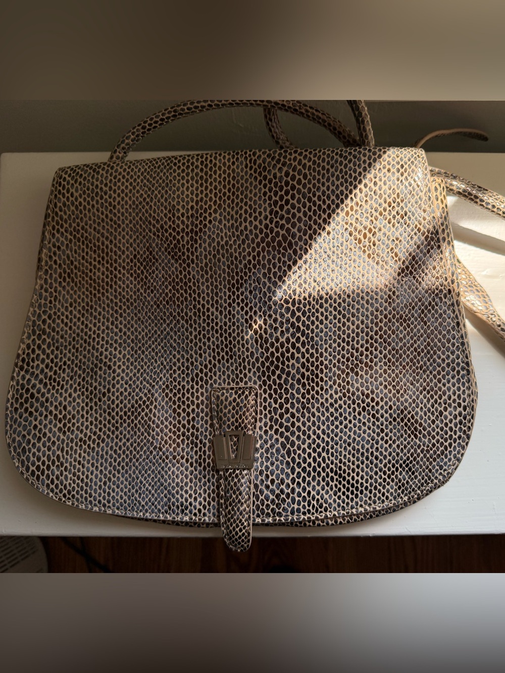 henri bendel Metallic Snake-Print Buckle Tote in Gold and Brown